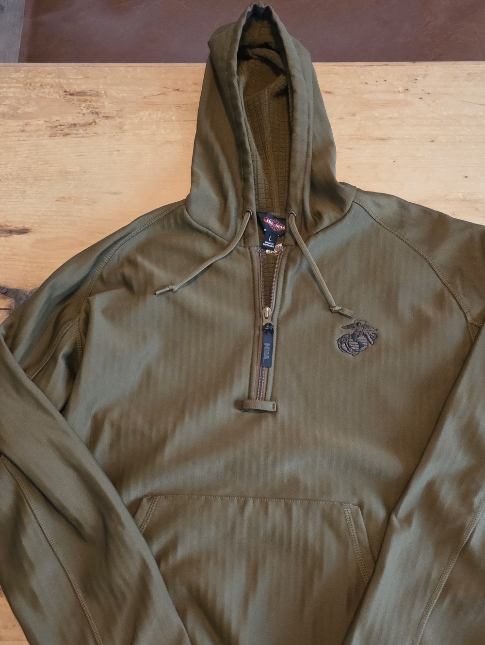 Men's Olive Green Quarter-Zip Hooded Sweater with Subtle Embroidery